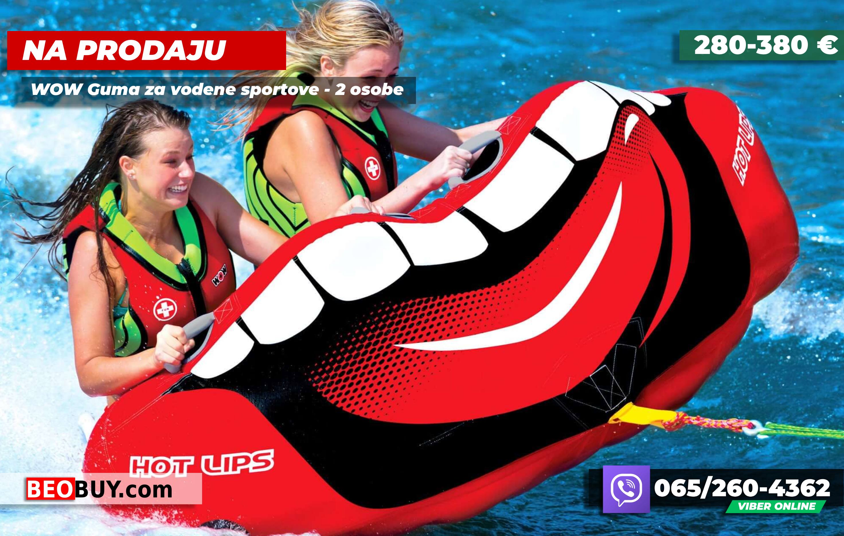 Beobuy - Mali oglasi - Na prodaju - Prodajem - Cena - NEW Nautika - Guma na naduvavanje - Guma za vodene sportove - Guma za dvoje - WOW - Banana Hotlips Kanap za vucu - duvanje - camac gumeni gumena gumene skijanje